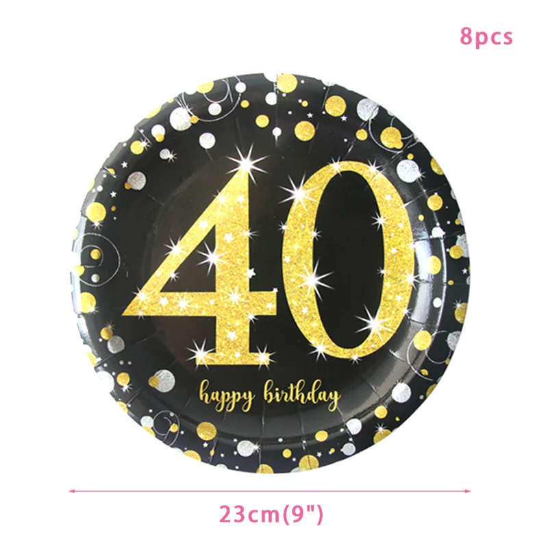30th 40th 50th 60th день рождения одноразовые партии посуда чашки тарелки на день рождения принадлежности для вечеринки с днем рождения Декор для взрослых - Цвет: 8pcs 9inch Plates
