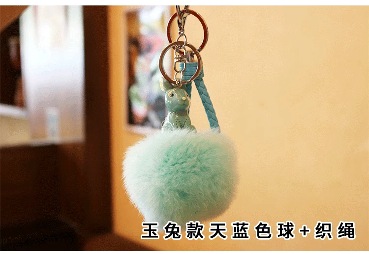 Creative Cartoon Key Button Furry Ball Animal Key Chain Car Key Ring Cute Handbag Pendant Students Gift