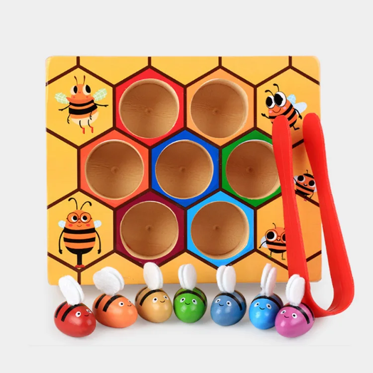 

Wooden Beehive Game Children Montessori Education Clip Music Early Childhood Educational Color Cognitive Clip Small Bee Toy