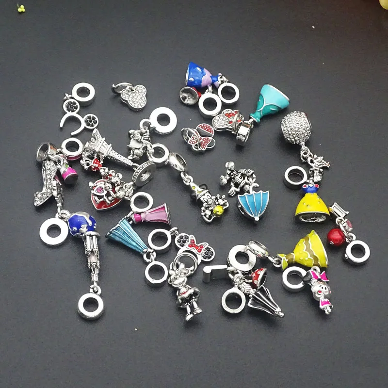 disnney pendants 10 шт./лот, случайно смешанные цвета и стиль, большое отверстие, Кристальные Подвески эмалевый сплав, бусины, подвески, подходят к европейской Пандоре, амулеты, браслеты - Цвет: disnney pendants