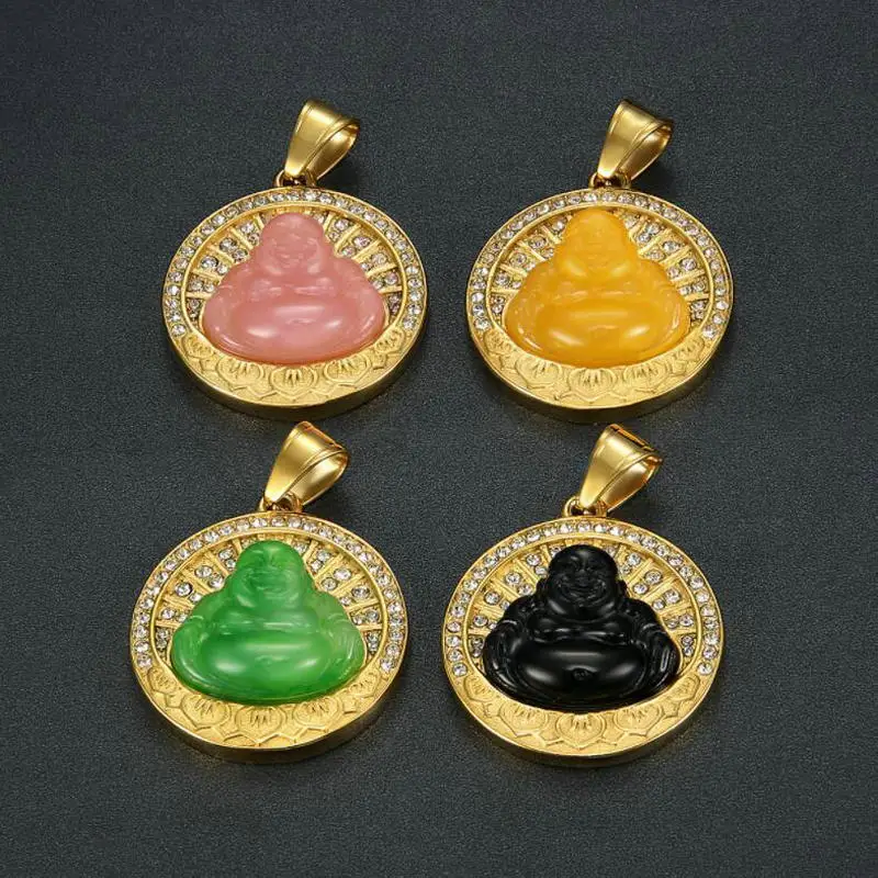 Ciondolo In Acciaio Inossidabile Ciondolo Buddha Maitreya Ciondolo Buddha Che Ride Con Terrazza Di Loto Creativo