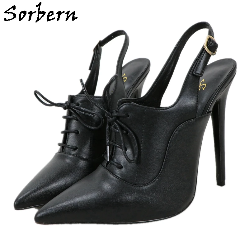 

Sorbern Genuine Leather Slingback Pump Shoes Women High Heel 14Cm Stilettos Pointed Toe Lady Mature Unisex Style Shoe Custom