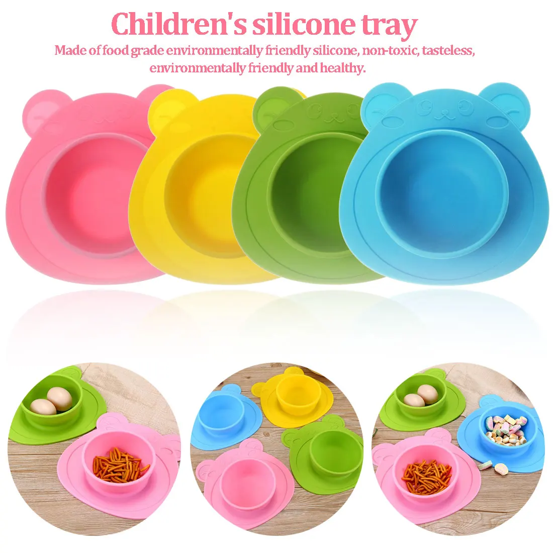 

Kids Children feeding bowl 100% Silicone Dishes Bowl With Suction Cup Silicone Feeding Food Plate Tray Dishes For Baby Toddler