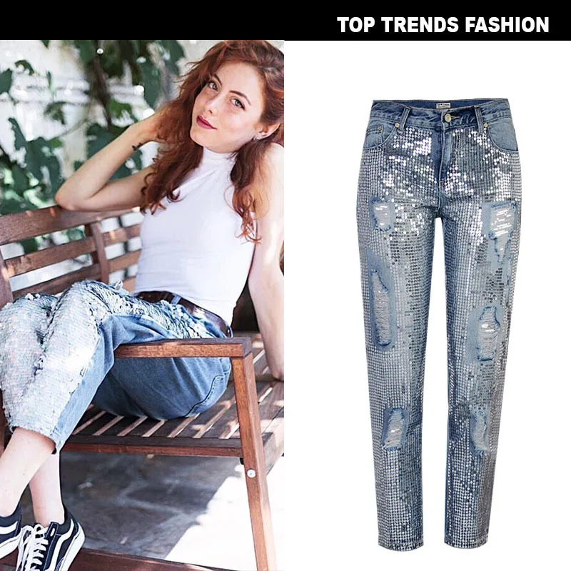 Европейский и американский женский бренд в талии свободные прямые джинсовые штаны Супер Популярные Металлические цвета вышитые бисером