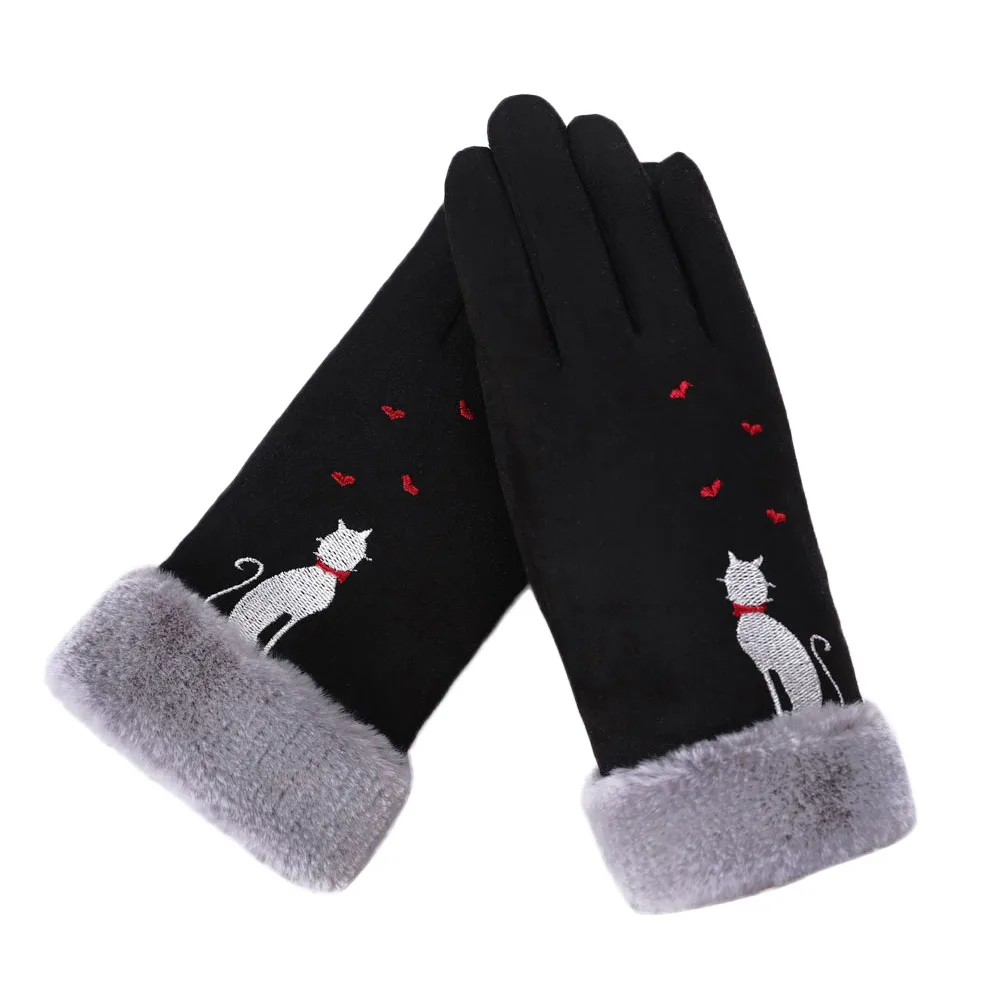 Женские зимние перчатки с милым принтом кота зимние для активного отдыха, спортивная теплая перчатка, высококачественные перчатки из искусственной замши, женские перчатки Handschoenen, Новинка