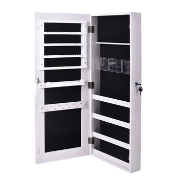 

90 x 37 x 10cm The Whole Surface PVC Film Wall Hanging Door With Lock Jewelry Cabinet Fitting Mirror Cabinet White US warehouse