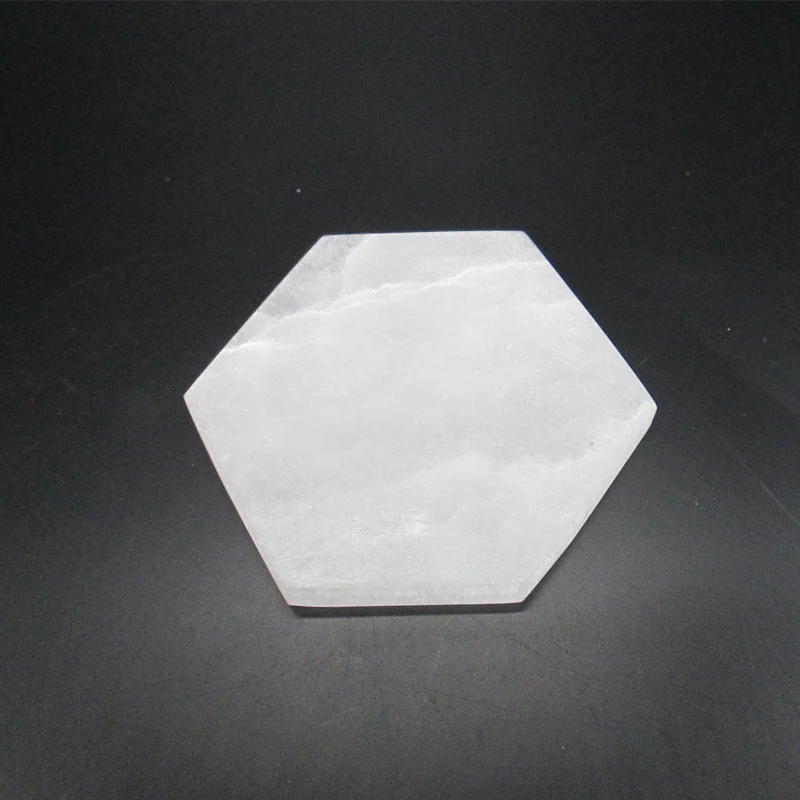 Placa de carga hexagonal de selenita Natural, 8x8cm, para decoración del hogar