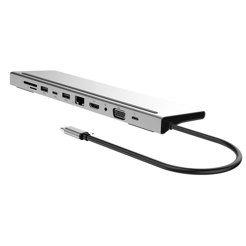 

USB C Hub Type C Adapter 11 In 1 87w Charger Port 4K HD VGA SD TF Card Reader 4 USB3.0 Ports Laptop Accessories for Macbook Pro
