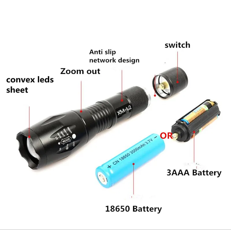 5 моделей светодиодный фонарик водонепроницаемый высокой мощности ультра яркий XM-L2 Zommable огни с 18650 или 3* AAA батареей