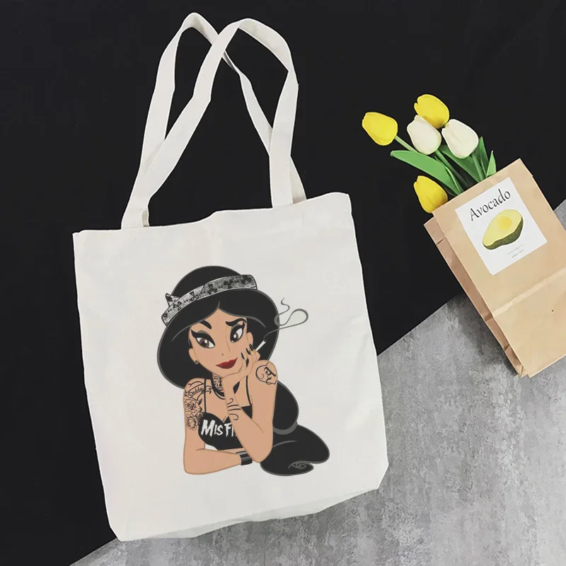 

Aladdin Jasmine Princess Print Shoulder Canvas Bags Harajuku Cartoon Handbag New Fun Punk Women Bag Student Large Ulzzang Purse