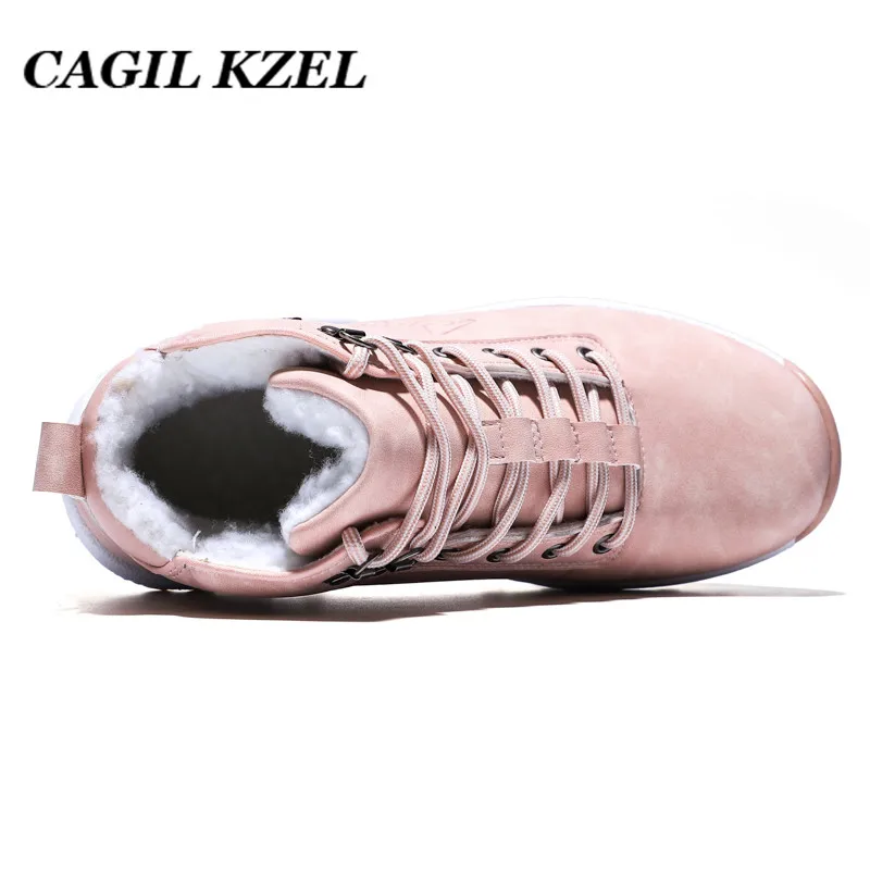 CAGILKZEL/ г., зимние женские ботинки теплые меховые плюшевые кроссовки женские зимние ботинки до щиколотки розового цвета женская обувь на шнуровке botas mujer