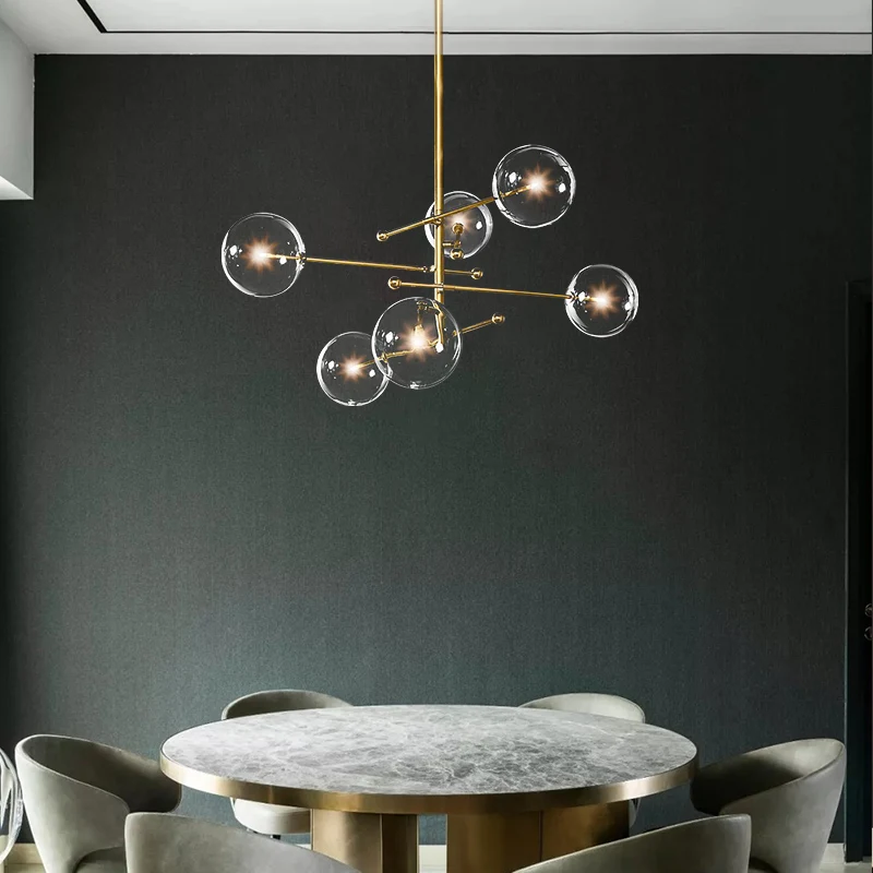 Современная стеклянная люстра-пузырь для гостиной, кухни, золотой/черный филиал, светильник, прозрачный стеклянный плафон, Скандинавский дизайн, свет