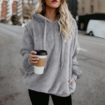 

2020 WOMEN NEW explosion models European and American long-sleeved hooded women's sweater velvet jacket