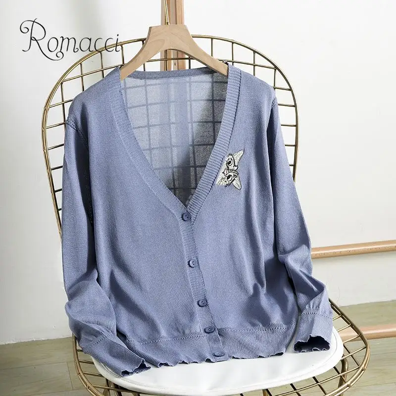 

Casual Women Knitted Cardigan Coat Cute Cat Embroidered Button Front V Neck Sweater Autumn Spring Cardigan Women Knitting Coat