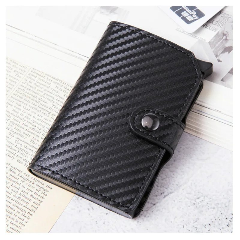 BISI GORO Bank Card Case RFID Blocking ID Credit Card Holder Protection Men Wallet Leather Metal Aluminum Business Card Wallet