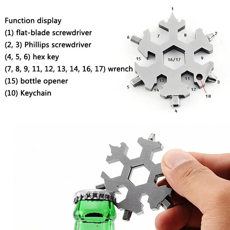 18 In 1 Multi Tool Stainless Steel Snowflake Shape EDC Flat Cross Screwdriver