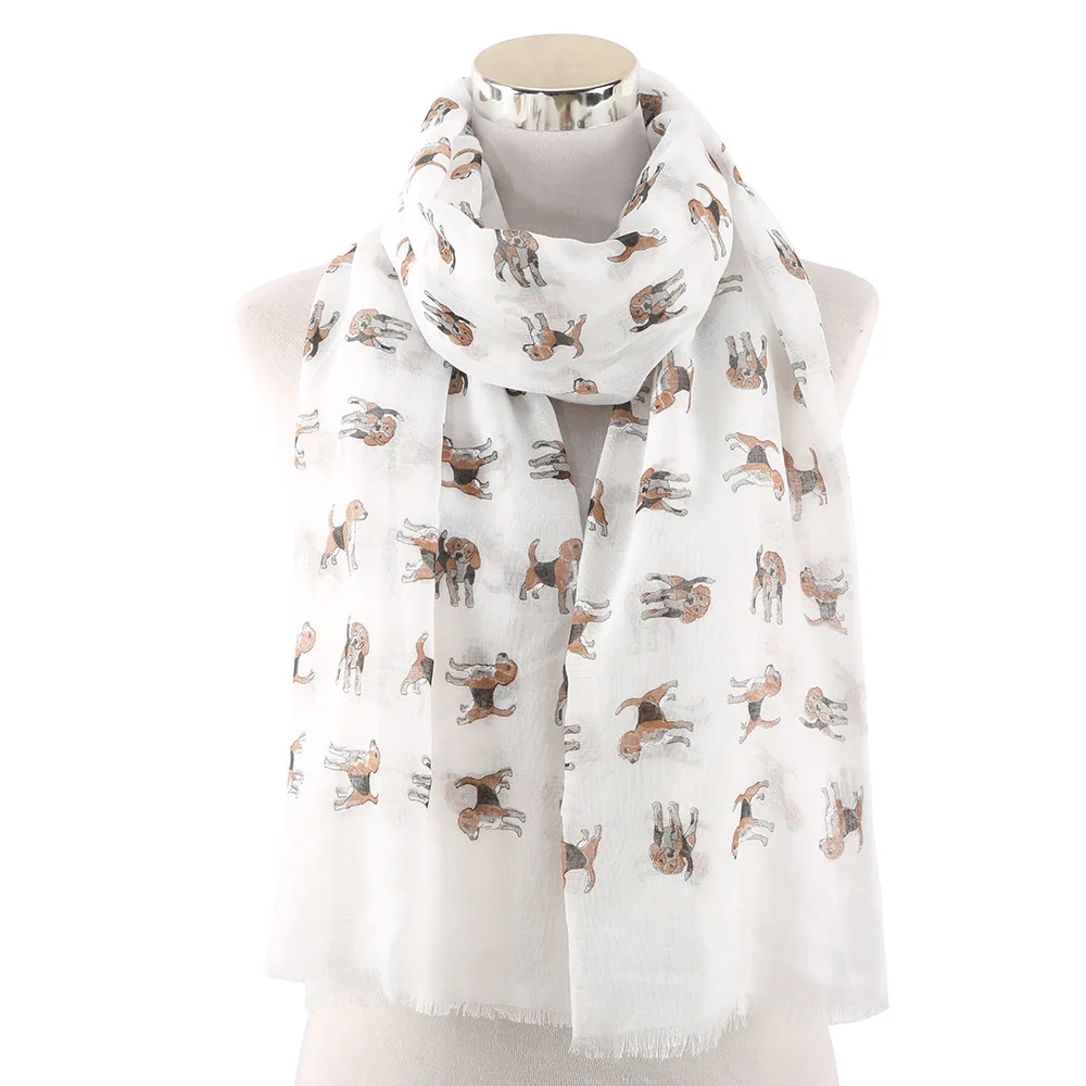 

2019 Cute White Pink Animal Pet Dog Print Scarf Shawl Women Female Scarves Neck Wrap Foulard Femme