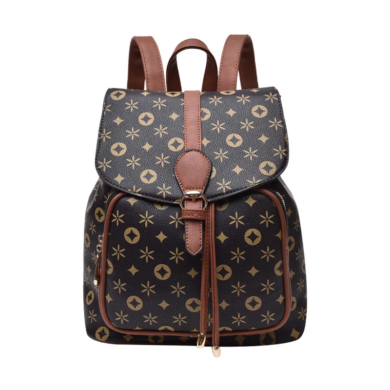 

Women Brand Designer Backpack Luxury L Printing Double Shouler Bags For Girls High Capacity Cover Back Pack Brown/black Color