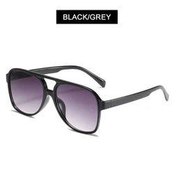 Unisex Vintage Oversized Aviator Sunglasses - Luxury Fashion Black Shades with UV400 Protection (Black Grey)