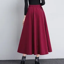 Женская зимняя юбка с высокой эластичной талией, однотонная зимняя теплая расклешенная длинная юбка, сексуальная юбка, женская юбка