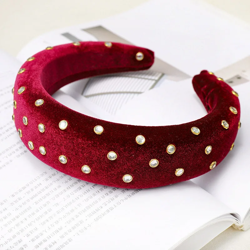 Haimeikang Rhinestone Headwear Sponge Wide-brimmed Headband Fashion Ins Net Red Hair Hoop Thick Winter Hair Accessories