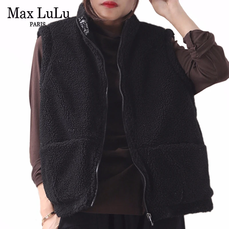 Max LuLu, Зимняя мода, элегантный стиль, Женская Стеганая одежда, женская утепленная меховая жилетка без рукавов, винтажное пальто, негабаритное, Waitcoats