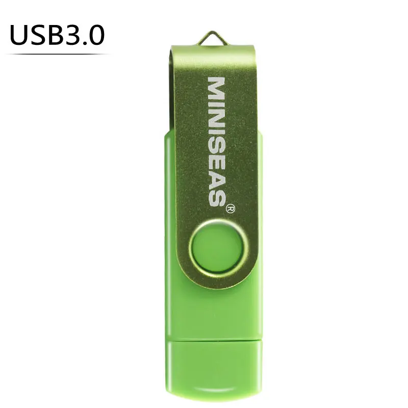 Новинка, Miniseas, usb 3,0, OTG, 64 ГБ, флеш-накопитель, USB флеш-накопитель, внешняя карта памяти, 32 ГБ, 16 ГБ, Micro USB, флешка, сумка - Цвет: green