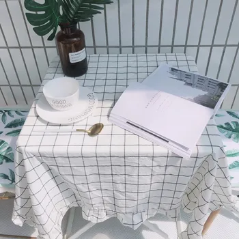

Modern Simple Plaid Pattern Tablecloth Washed Cotton Soft All-match Fashion Table Cover Oilproof Rectangle Tea Table Cover