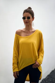 

Women's Fashion Solid Color Strapless Irregular Off Shoulder Loose Long-Sleeved Casual Blouse Tops Pullover Shirts