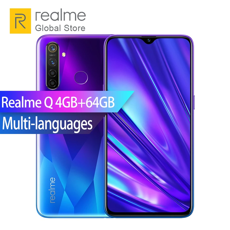 Realme Q 4 ГБ ОЗУ 64 Гб ПЗУ Snapdragon 712 AIE Восьмиядерный 6 дюйма Мобильный телефон 48MP Quad Camera