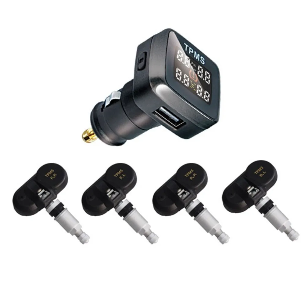 Универсальная автомобильная система контроля давления в шинах TPMS в режиме реального времени, прикуриватель с ЖК-дисплеем и цифровым дисплеем, автоматическая система охранной сигнализации