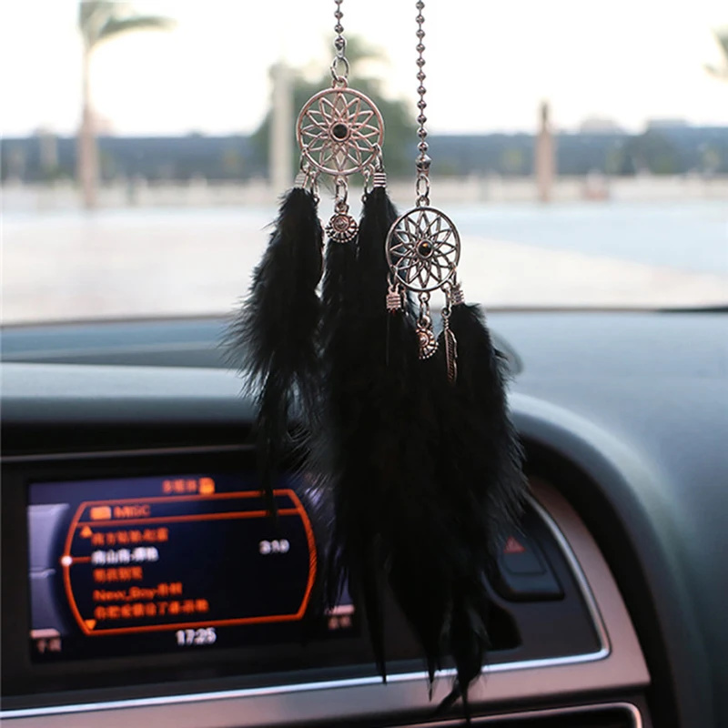 Black Dream Catcher Wind Chime Car Home Decor Feather Pendant Hanging Ornament 