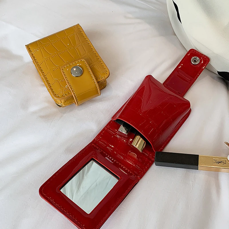 Мини-сумка с зеркалом для помады, маленькая портативная коробка для хранения помады для макияжа, Портативная сумка для хранения с зеркалом