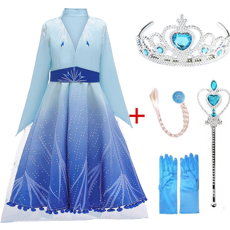Платье Эльзы для маленьких девочек; Снежная королева; Принцесса Анна; Эльза; костюмы для рождественской вечеринки; маскарадный костюм; детская одежда с короной; комплект