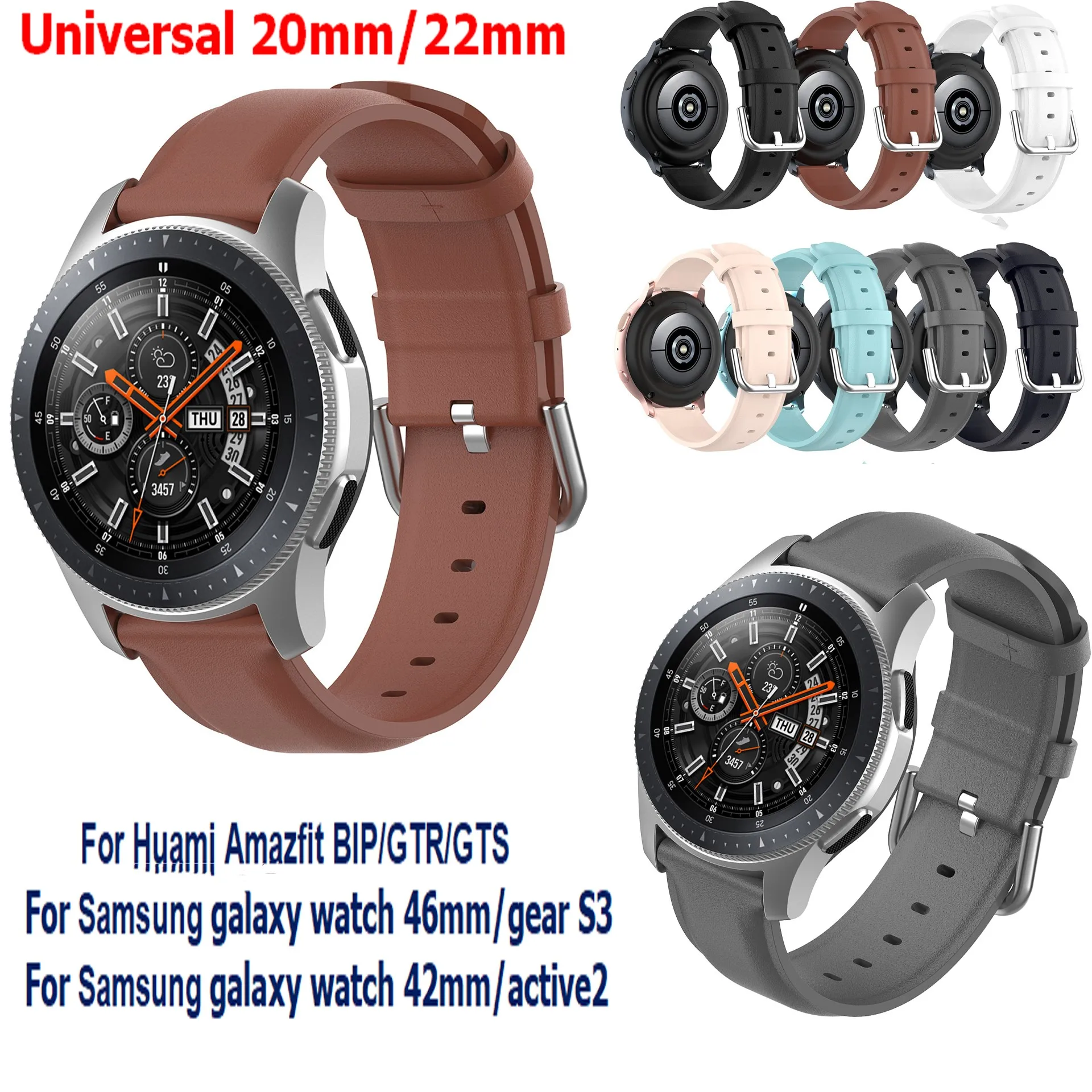 Ремешок кожаный для Samsung galaxy watch Active 2 gear S3 S2 браслет смарт-часов Huami Amazfit Bip GTR GTS 20/22