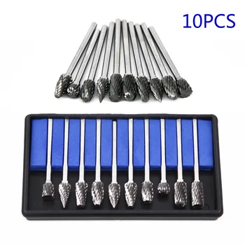 

10pcs Long Reach Rotary Burr Double Cut Tungsten Carbide Bit Set 3/6mm Shank