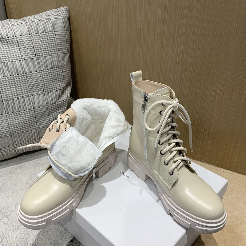 

Fashion Women Ankle Boots Short Boots Winter warm long fur lining Low Heels Genuine Leather Women Shoes Boots Factory Hot Sale