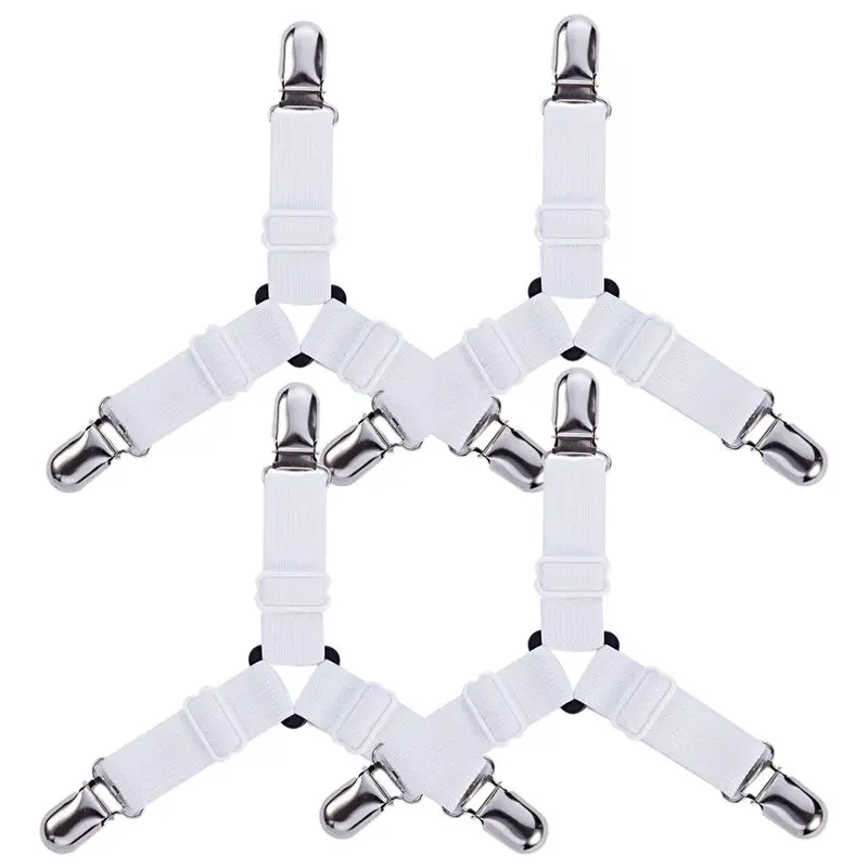 

4X 3-Way Adjustable Bed Sheet Holders Bed Sheet Clips Elastic Fasteners Grippers Braces Metal Clips Sheet Mattress Corn