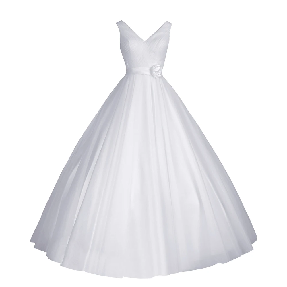 Тюлевое платье простое длинное Дешевое современное пляжное с v-образным вырезом плюс размер без рукавов Лучшее красивое свадебное платье для гостей для женщин - Цвет: white