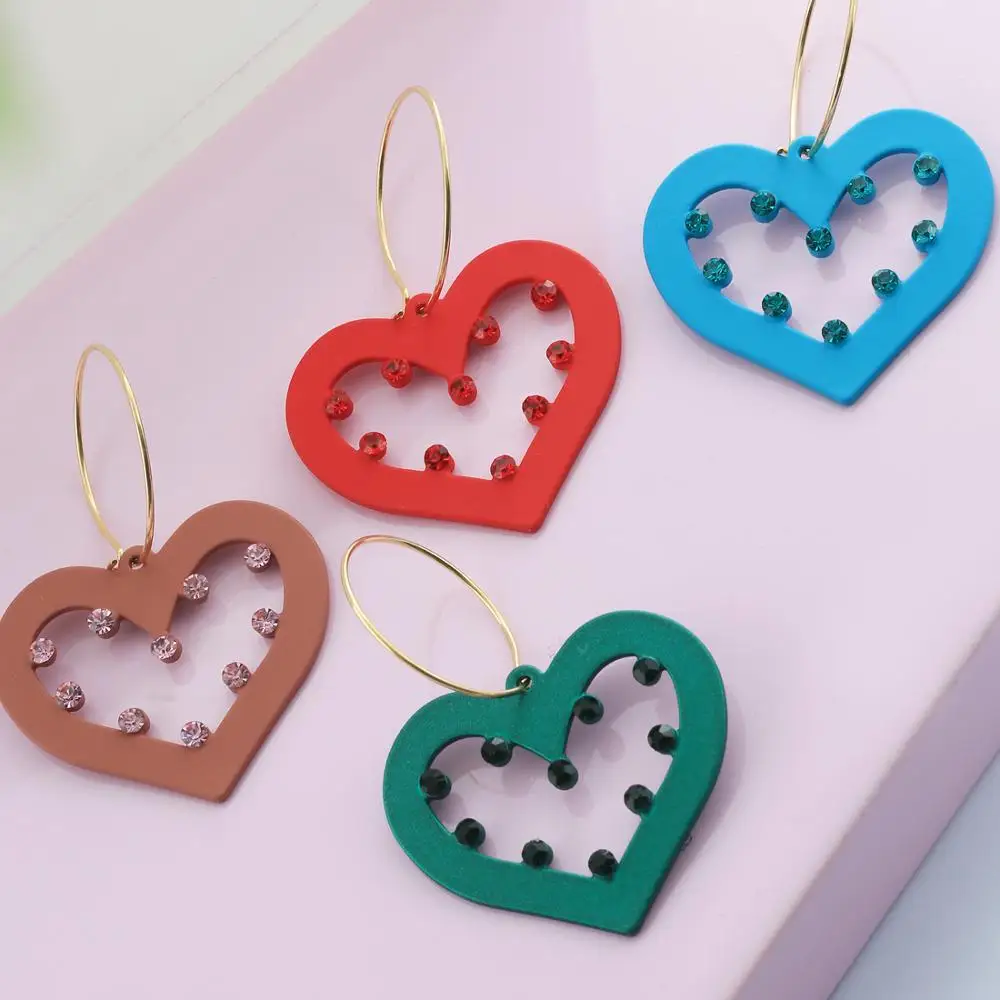 Neoglory Brand Trendy Hollow Heart Shape Enamel Hoop Earrings For Women Crystal Love Ear Accessories Gift For Lover Or Mother