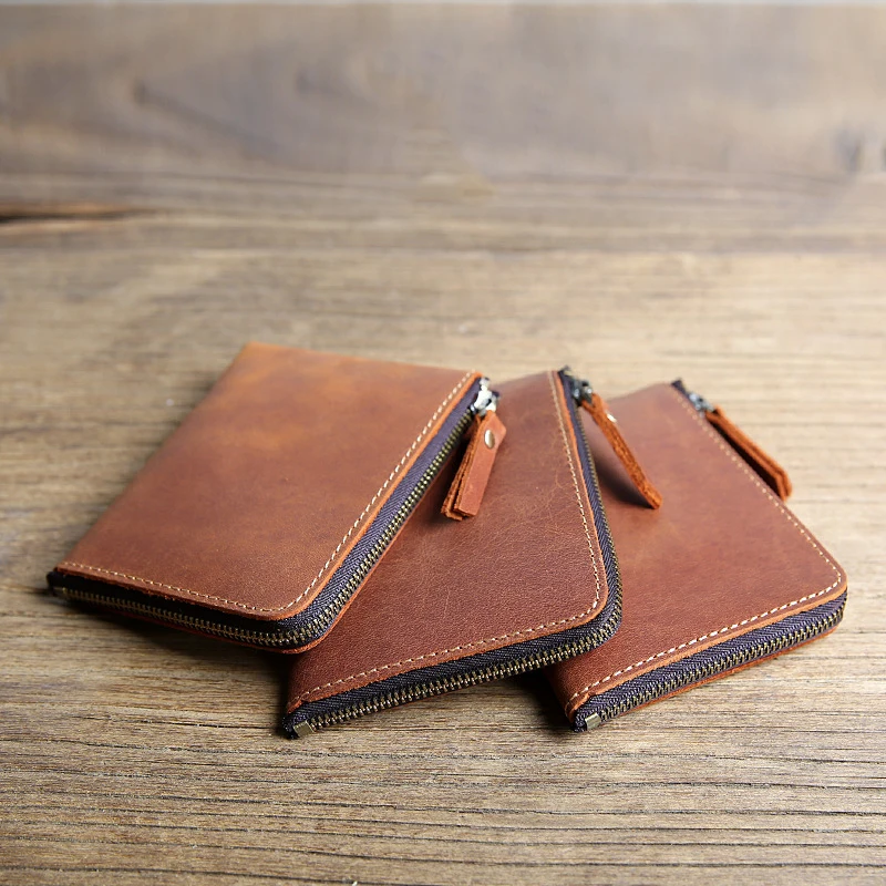 

Genuine Leather Wallet For Men Male Vintage Handmade Crazy Horse Leather Short Small Slim Zipper Men's Coin Purse Card Holder