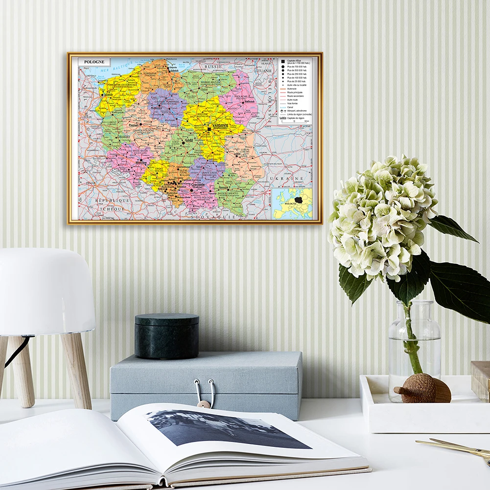 59*42cm Transportation Map of Poland Wall Map In French Small Poster Canvas Painting Travel School Supplies Home Decor