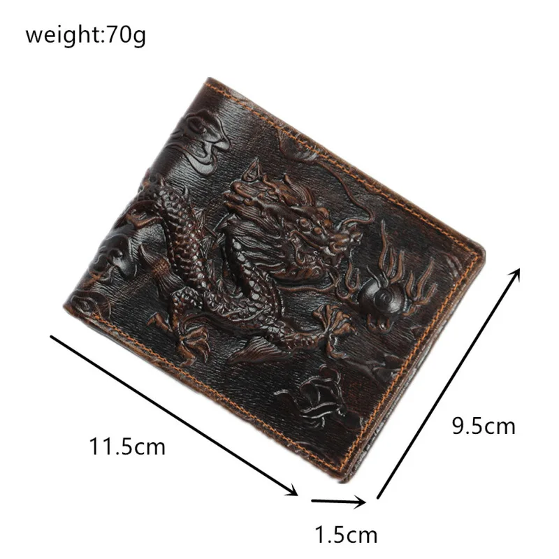 Chinese Dragon Wallet Vintage Genuine Leather Men's Wallets Brand Unique Design Male Folding Long Short Purse Card Holder W208