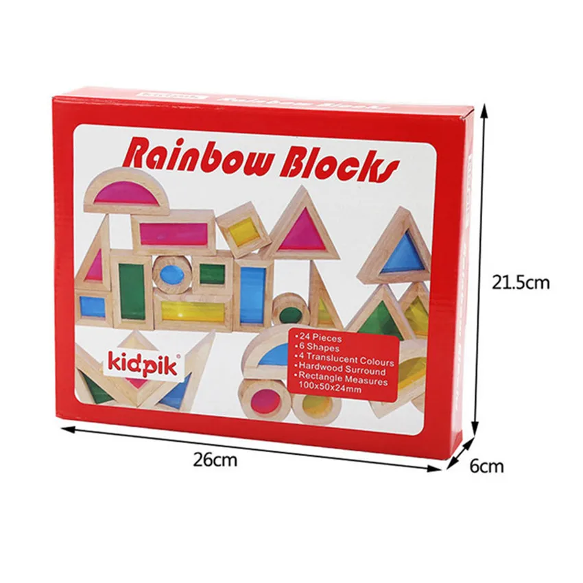Large Wooden Building Blocks For Toddlers Baby Kids 16 Pcs Rainbow Blocks Geometry Sensory Stacking Construction Toys Set Colorful Preschool Learning Educational Toys For Boys & Girls