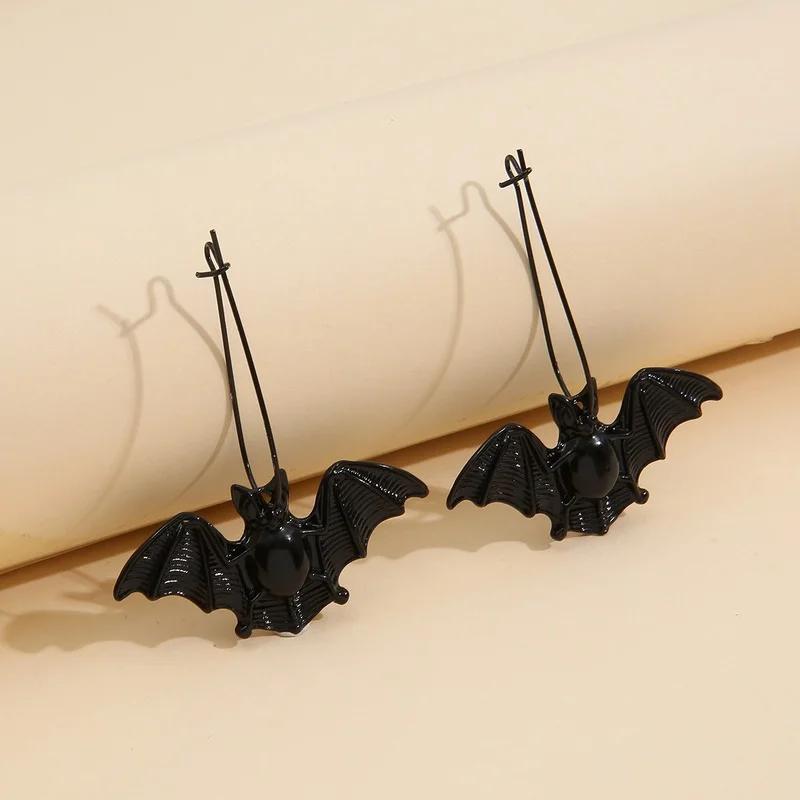 

2021 New European and American Dark Gothic Bat Ear Hooks Exaggerated Halloween Punk Style Earrings Wholesale