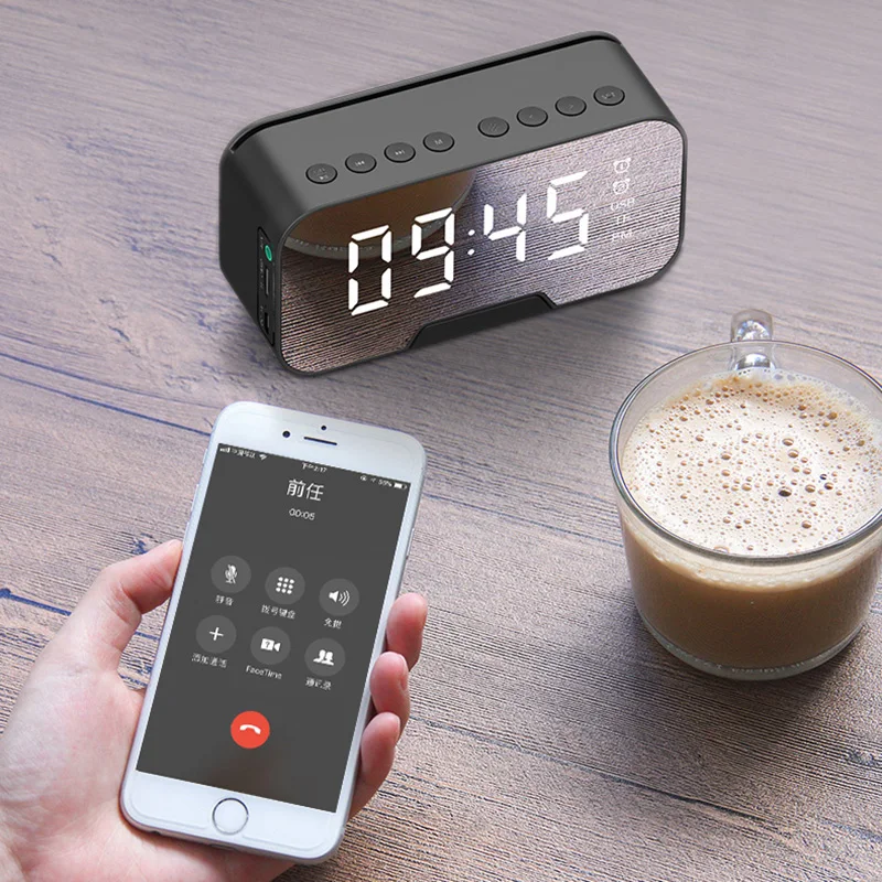 Светодиодный Bluetooth динамик часы Многофункциональные цифровые настольные часы держатель мобильного телефона модные зеркальные электронные настольные часы Новинка
