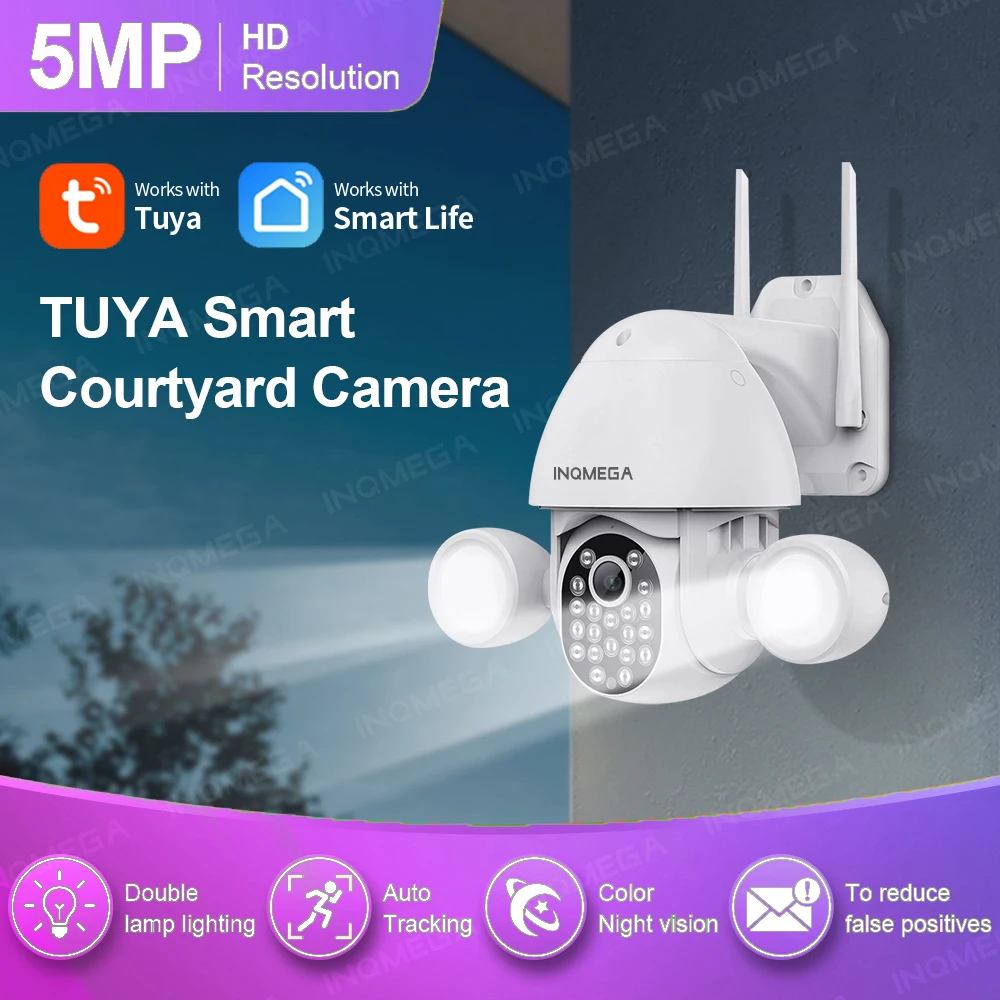 INQMEGA WIFI 5MP / 3MP Tuya прожектор для внутреннего освещения камера AI мобильное