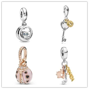 

925 Sterling Silver Bead Charm Rose Lucky Pink Ladybird Pendant Beads Fit Pandora Bracelet & Necklace Diy Jewelry