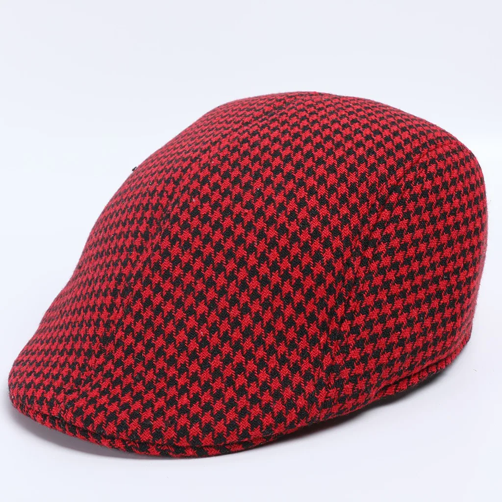 Мужские и женские мягкие ретро-шляпы Houndstooth Casul, дышащий зимний теплый комфортный берет# p3