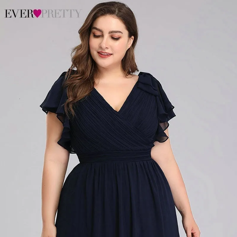 Платья для мамы невесты размера плюс Ever Pretty EZ07709 элегантные шифоновые темно-синие вечерние платья трапециевидной формы